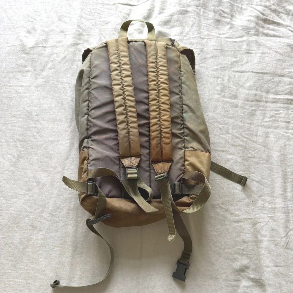 Vintage 80's LL Bean Rucksack Backpack Olive Green Tan Nylon Korea LLB 0760 Mens